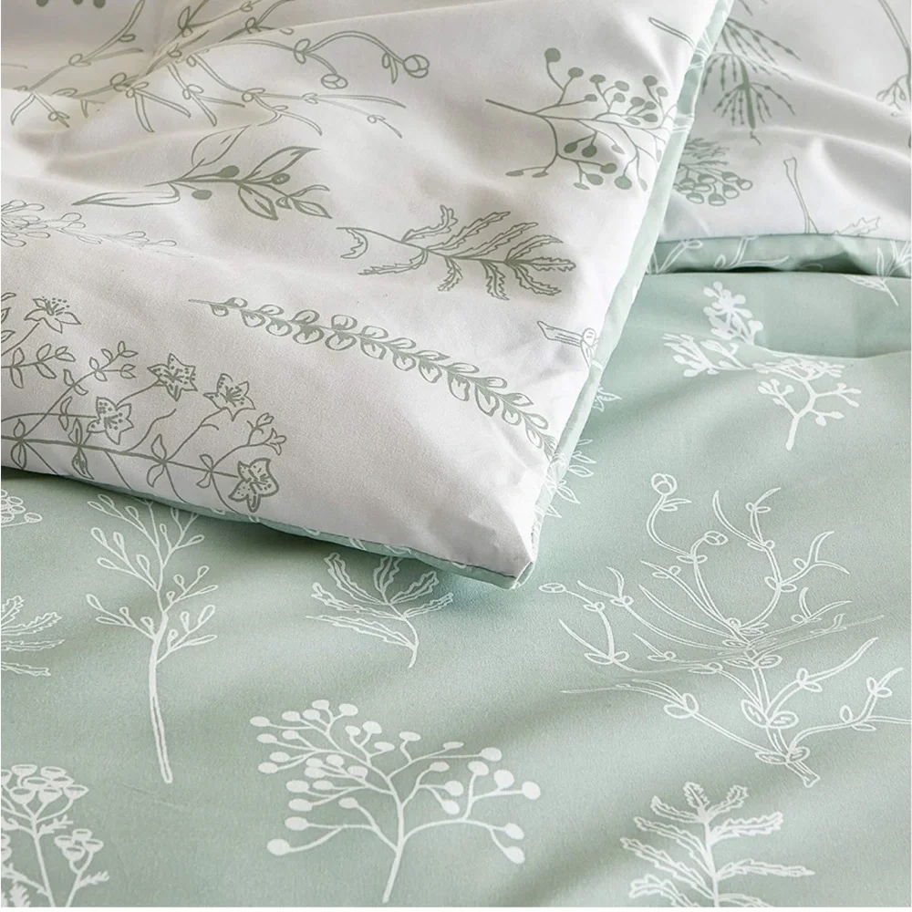 BEDSURE Twin Comforter - Sage Green Reversible Floral Design
